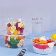 Silná plastová polévková mísa pokrytá průhlednou páskou